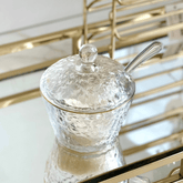 Açucareiro em Cristal de Chumbo Martelado com Colher com Borda Dourada Petra 10cm